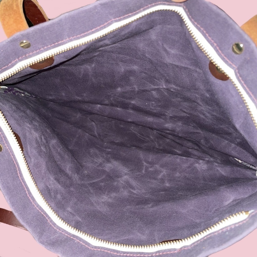 Purple Suede Canvas Bag With Genuine Leather Straps - Picture 9 of 9